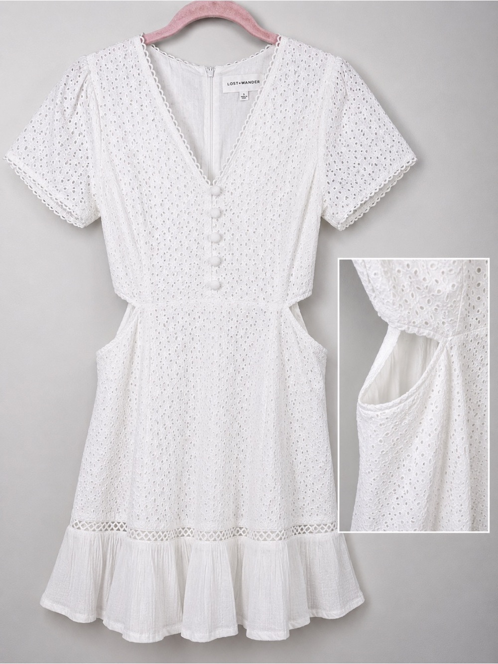 Lost + Wander White Eyelet Cutout Mini Dress Size S Cotton Cottagecore